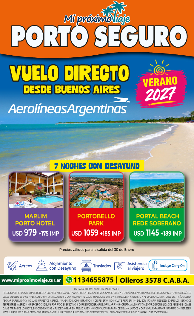 PORTO SEGURO con VUELO DIRECTO con AEROLINEAS - VERANO 2027